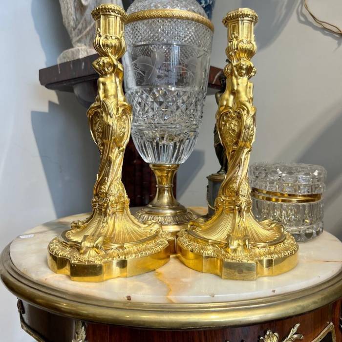 19th Century Gilt Bronze Candleholders, in the style of Ernest Meissonier