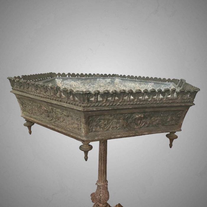 19th Century Large Hexagonal Bronze Jardiniere in the Style of Victor Paillard