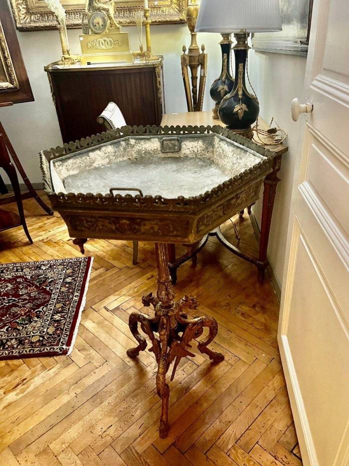 19th Century Large Hexagonal Bronze Jardiniere in the Style of Victor Paillard
