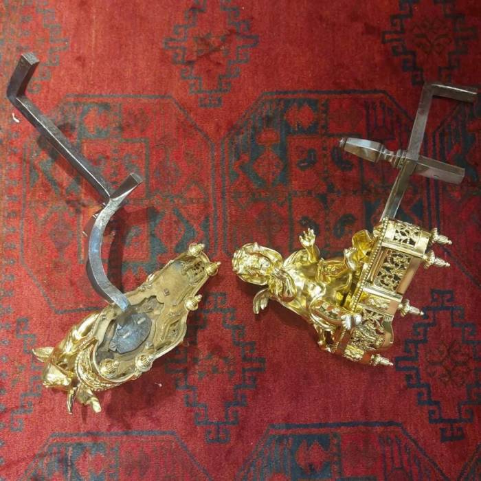19th Century Pair of Putti Andirons in Gilt Bronze