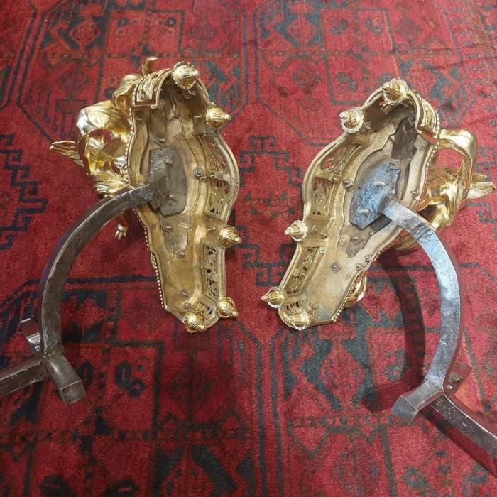 19th Century Pair of Putti Andirons in Gilt Bronze