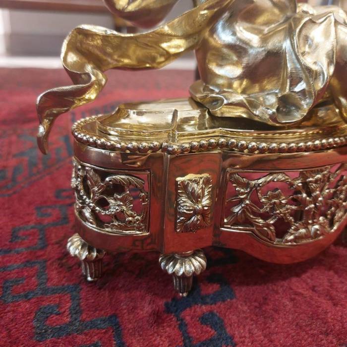 19th Century Pair of Putti Andirons in Gilt Bronze
