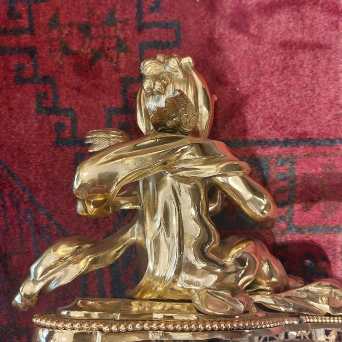 19th Century Pair of Putti Andirons in Gilt Bronze