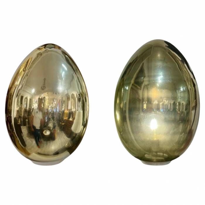 1970`s Pair of Murano Lamps in Gilded Glass