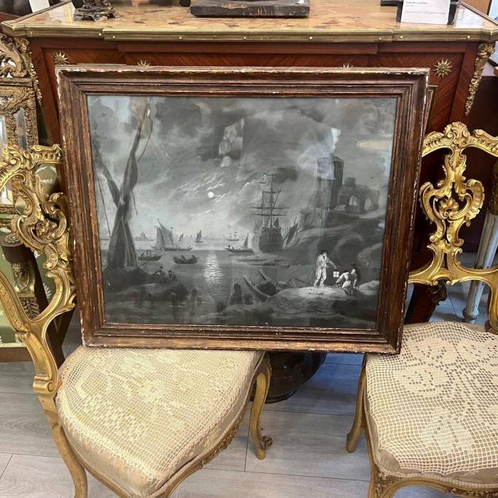 18th Century Grisaille `Moonlight`, in the style of Charles Lacroix de Marseille