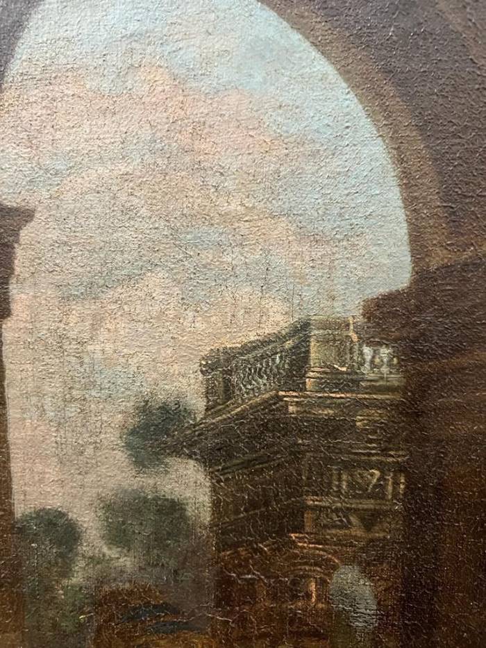 Mid 18th Century Oil Painting Depicting a Scene with Courtesans on Canvas