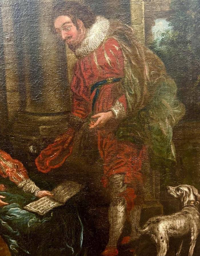 Mid 18th Century Oil Painting Depicting a Scene with Courtesans on Canvas