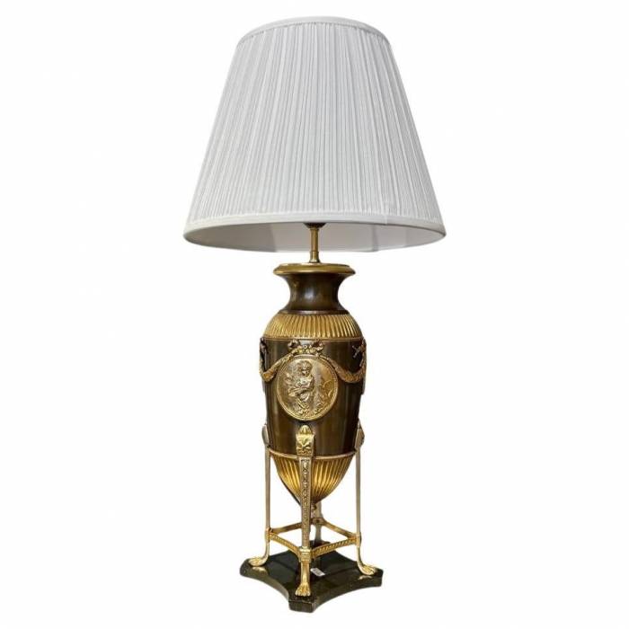 19th-Century Empire-Style Lamp in Gilt Bronze and Brown Patina with Marble Base