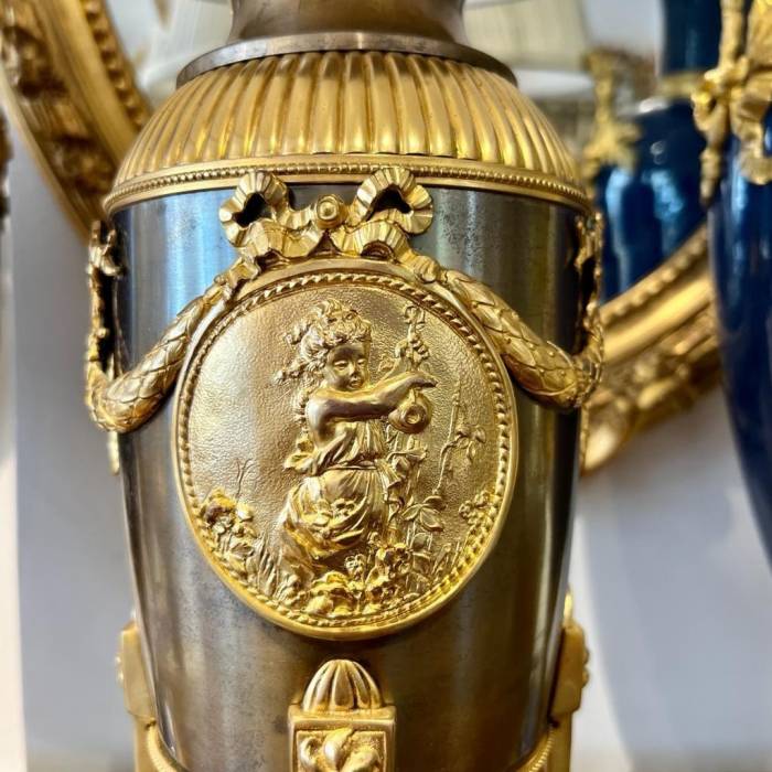 19th-Century Empire-Style Lamp in Gilt Bronze and Brown Patina with Marble Base