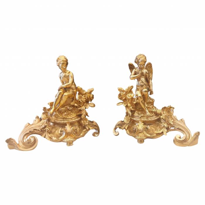 Pair of gilt bronze sculptures of Cupidon and Psyché, 19th century