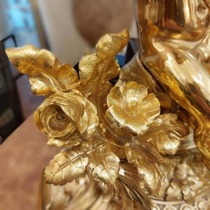 Pair of gilt bronze sculptures of Cupidon and Psyché, 19th century