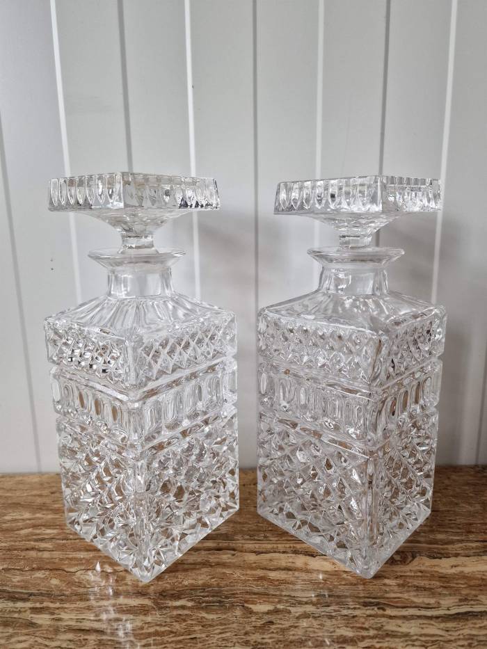 An elegant pair of crystal decanters