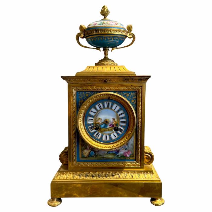 French Louis XVI Style Porcelain and Gilt Bronze Mantel Clock, 19th Century
