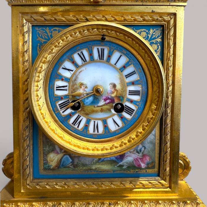 French Louis XVI Style Porcelain and Gilt Bronze Mantel Clock, 19th Century