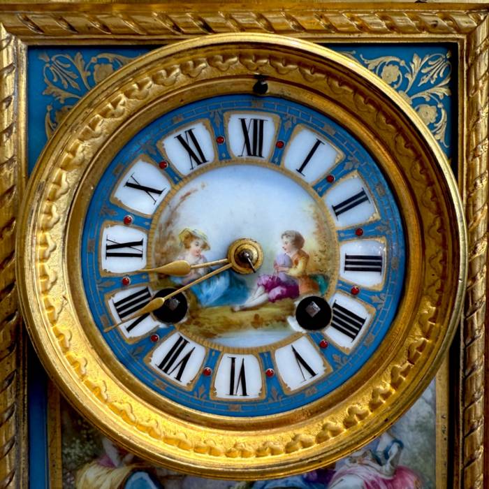 French Louis XVI Style Porcelain and Gilt Bronze Mantel Clock, 19th Century
