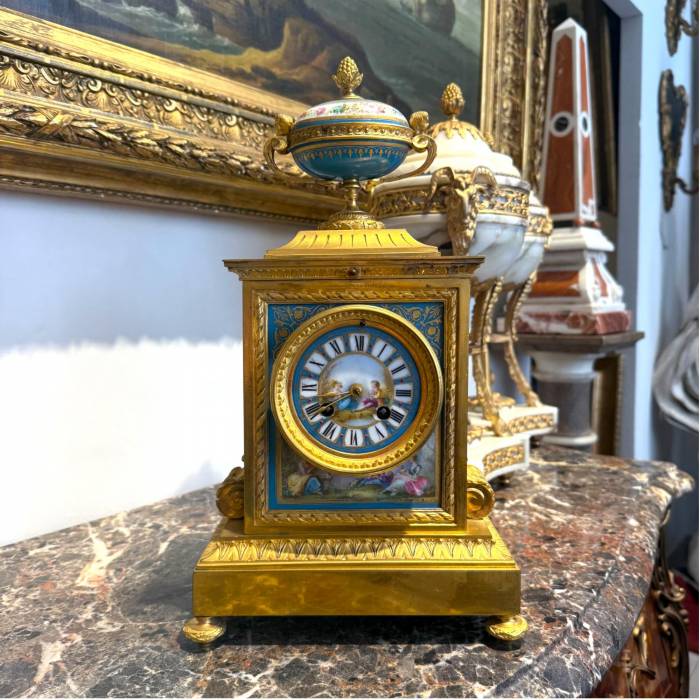 French Louis XVI Style Porcelain and Gilt Bronze Mantel Clock, 19th Century