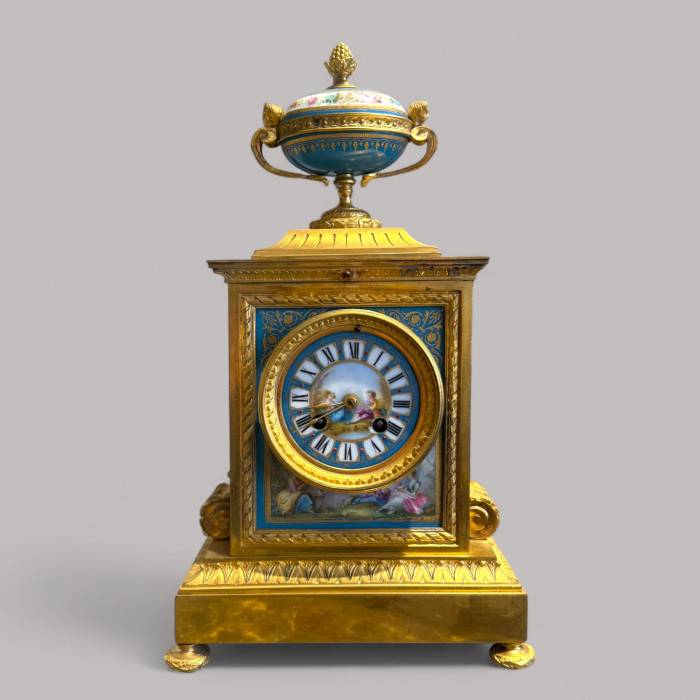 French Louis XVI Style Porcelain and Gilt Bronze Mantel Clock, 19th Century