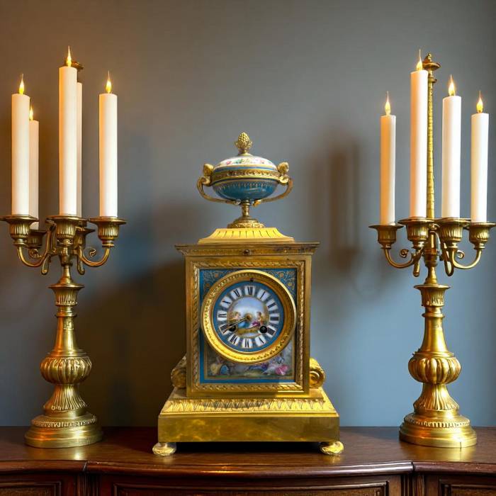 French Louis XVI Style Porcelain and Gilt Bronze Mantel Clock, 19th Century
