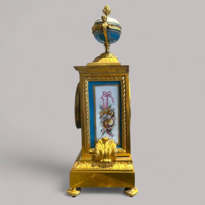 French Louis XVI Style Porcelain and Gilt Bronze Mantel Clock, 19th Century