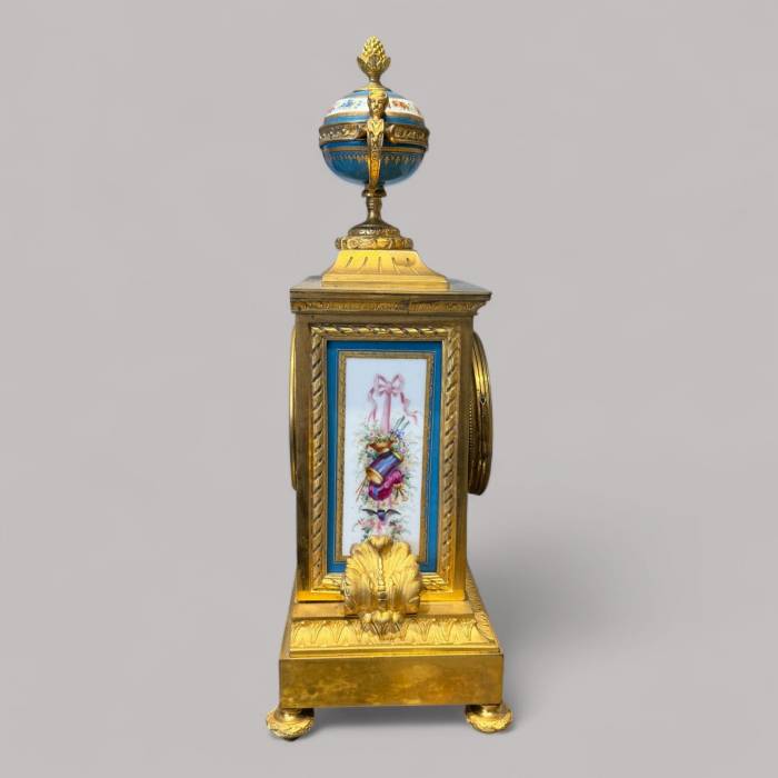 French Louis XVI Style Porcelain and Gilt Bronze Mantel Clock, 19th Century