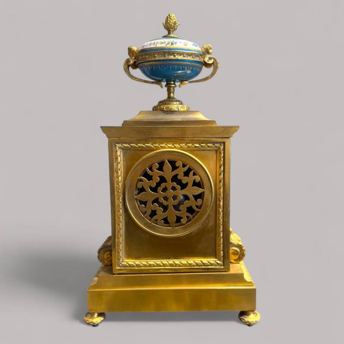 French Louis XVI Style Porcelain and Gilt Bronze Mantel Clock, 19th Century