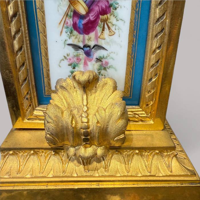 French Louis XVI Style Porcelain and Gilt Bronze Mantel Clock, 19th Century