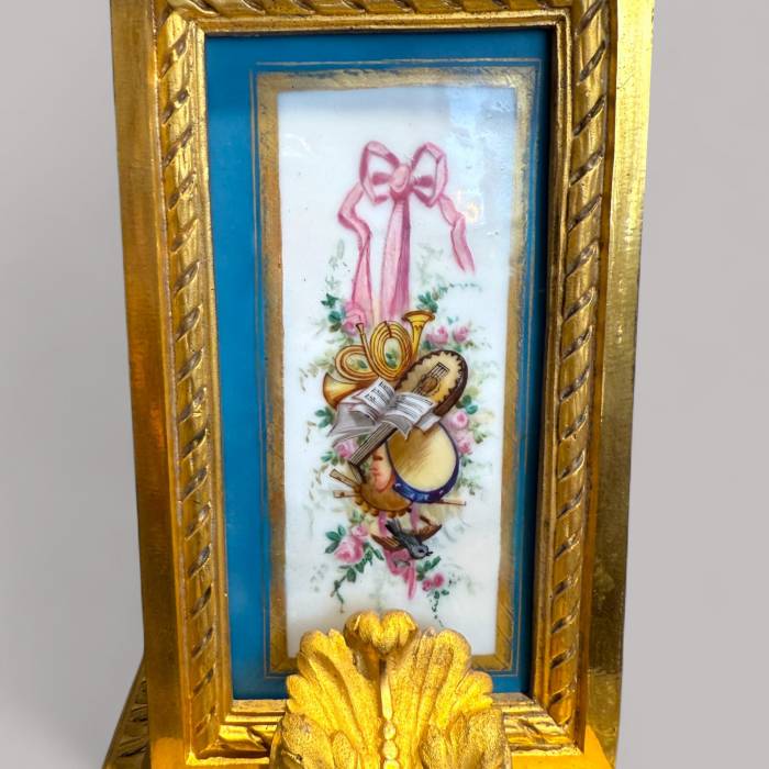 French Louis XVI Style Porcelain and Gilt Bronze Mantel Clock, 19th Century