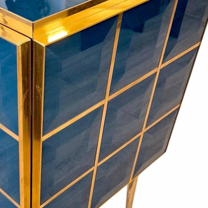 Pair of Faceted Turquoise Murano Glass and Gilded Brass Consoles, Circa 196070