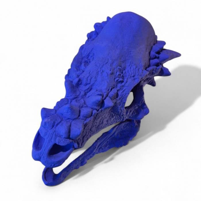 Blue Reverie 3 on a Base, Sculptural Replica of a skull, 21st Century