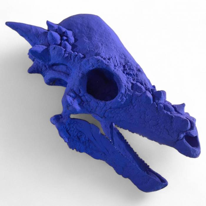 Blue Reverie 3 on a Base, Sculptural Replica of a skull, 21st Century