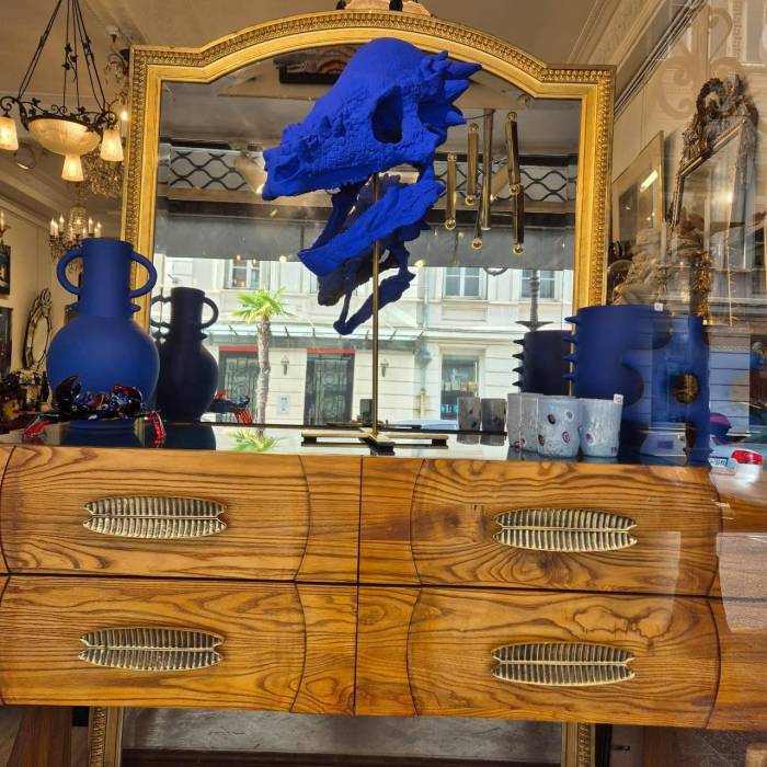 Blue Reverie 3 on a Base, Sculptural Replica of a skull, 21st Century