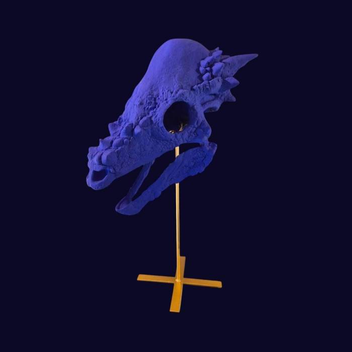 Blue Reverie 3 on a Base, Sculptural Replica of a skull, 21st Century