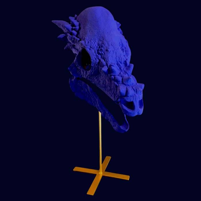 Blue Reverie 3 on a Base, Sculptural Replica of a skull, 21st Century