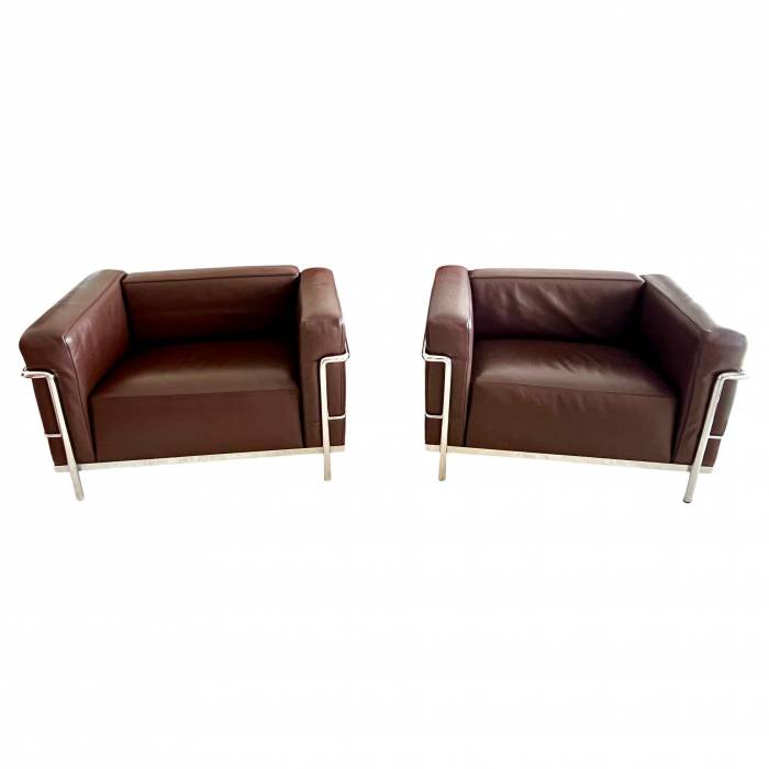 Pair of  LC3 armchairs, Le Corbusier, Jeanneret & Perriand for Cassina, 1990`s