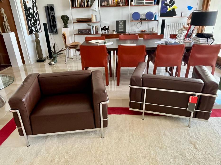 Pair of  LC3 armchairs, Le Corbusier, Jeanneret & Perriand for Cassina, 1990`s