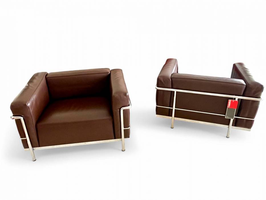 Pair of  LC3 armchairs, Le Corbusier, Jeanneret & Perriand for Cassina, 1990`s