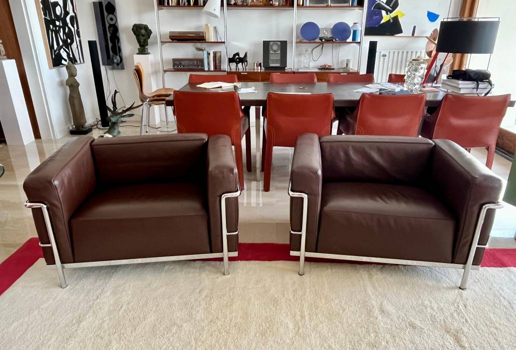 Pair of  LC3 armchairs, Le Corbusier, Jeanneret & Perriand for Cassina, 1990`s