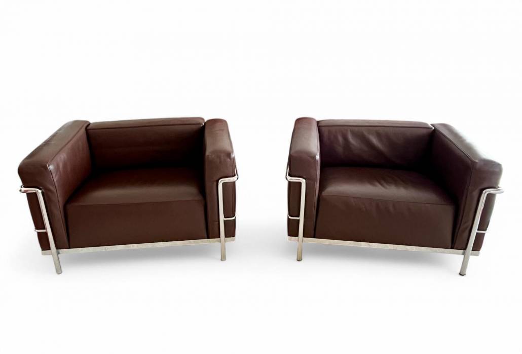 Pair of  LC3 armchairs, Le Corbusier, Jeanneret & Perriand for Cassina, 1990`s