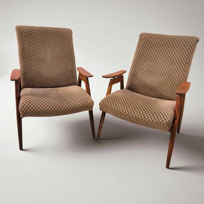 Mid-Century Lounge samta apdares atpūtas krēslu pāris, 20. gadsimts 