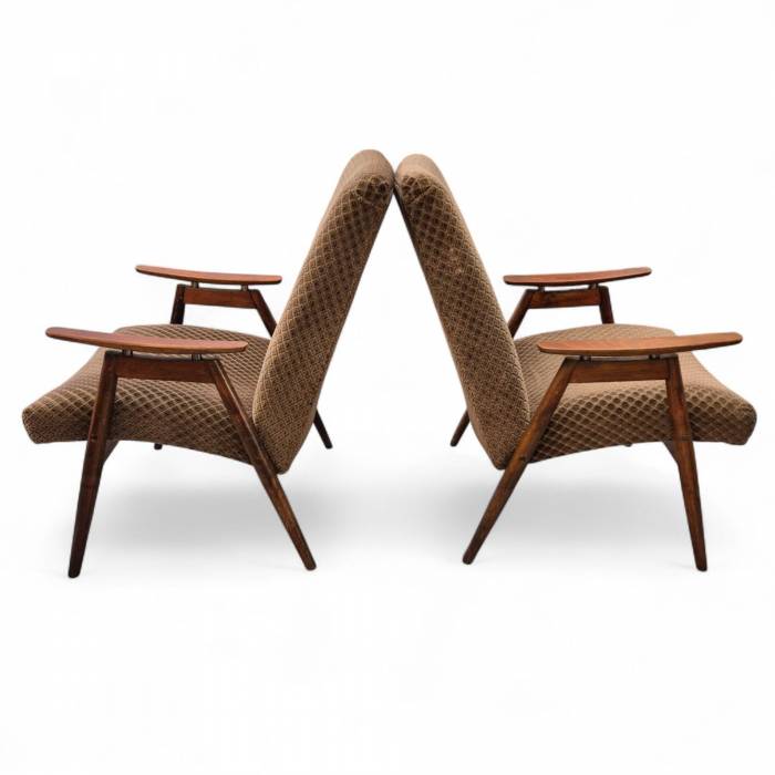 Mid-Century Lounge samta apdares atpūtas krēslu pāris, 20. gadsimts 