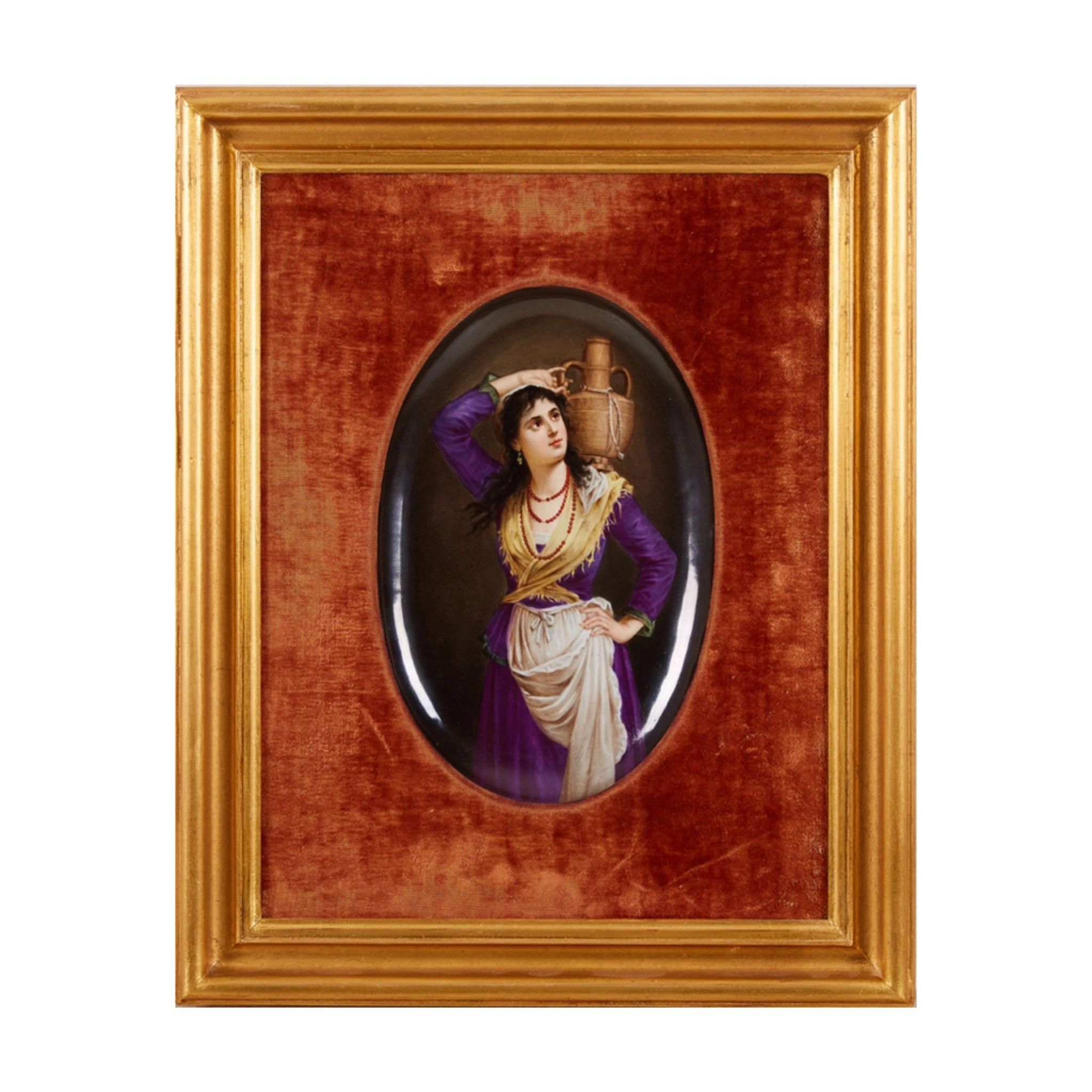 A-porcelain-plaque-of-the-19th-century-Girl-with-a-jug-