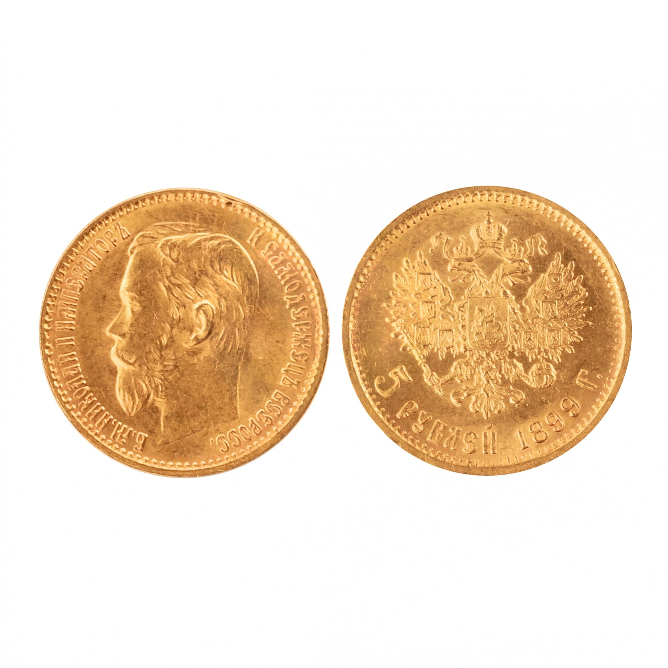 Zelta-moneta-nominala-Pieci-rubli-Krievija-1899-