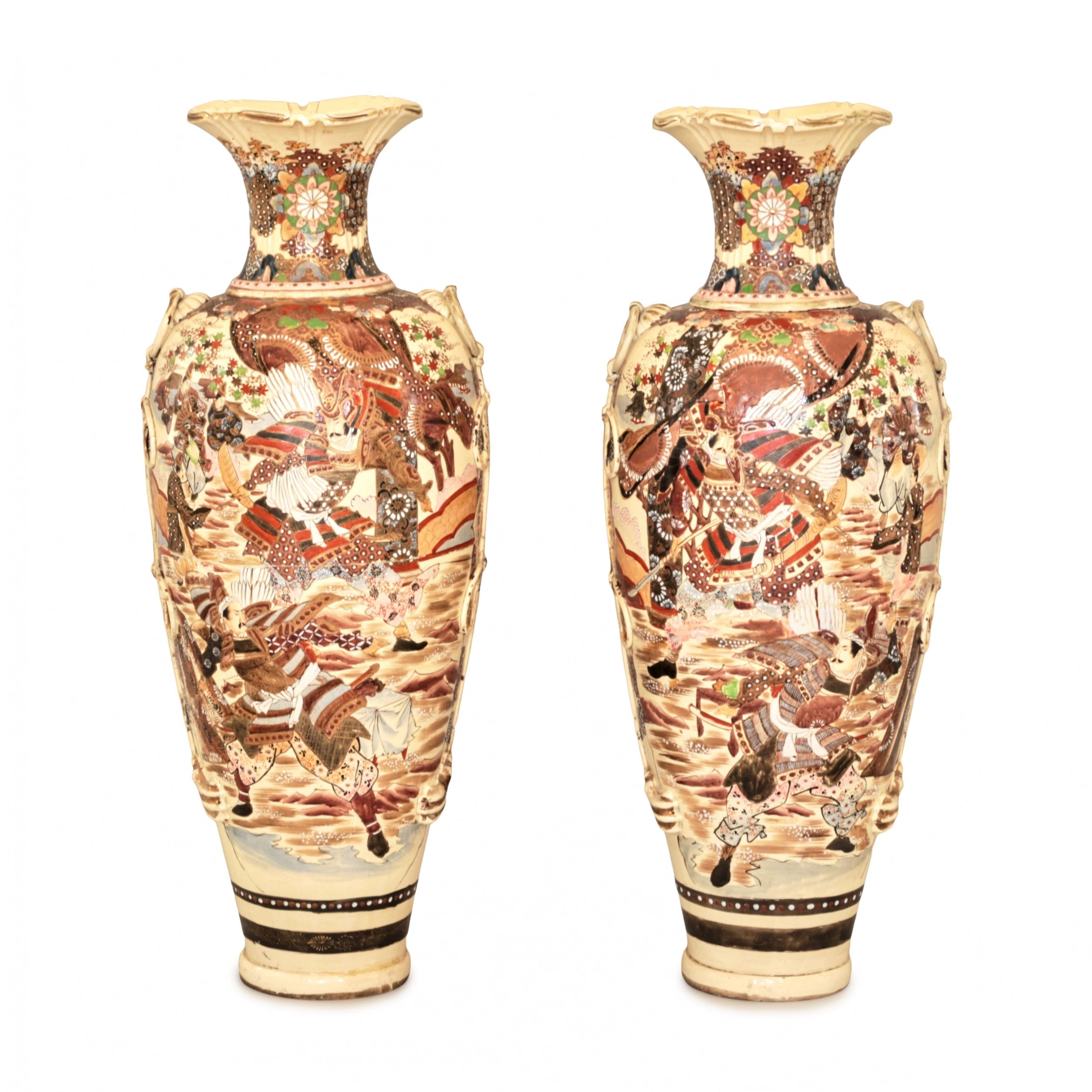 Pair-of-outdoor-Japanese-Satsuma-vases-