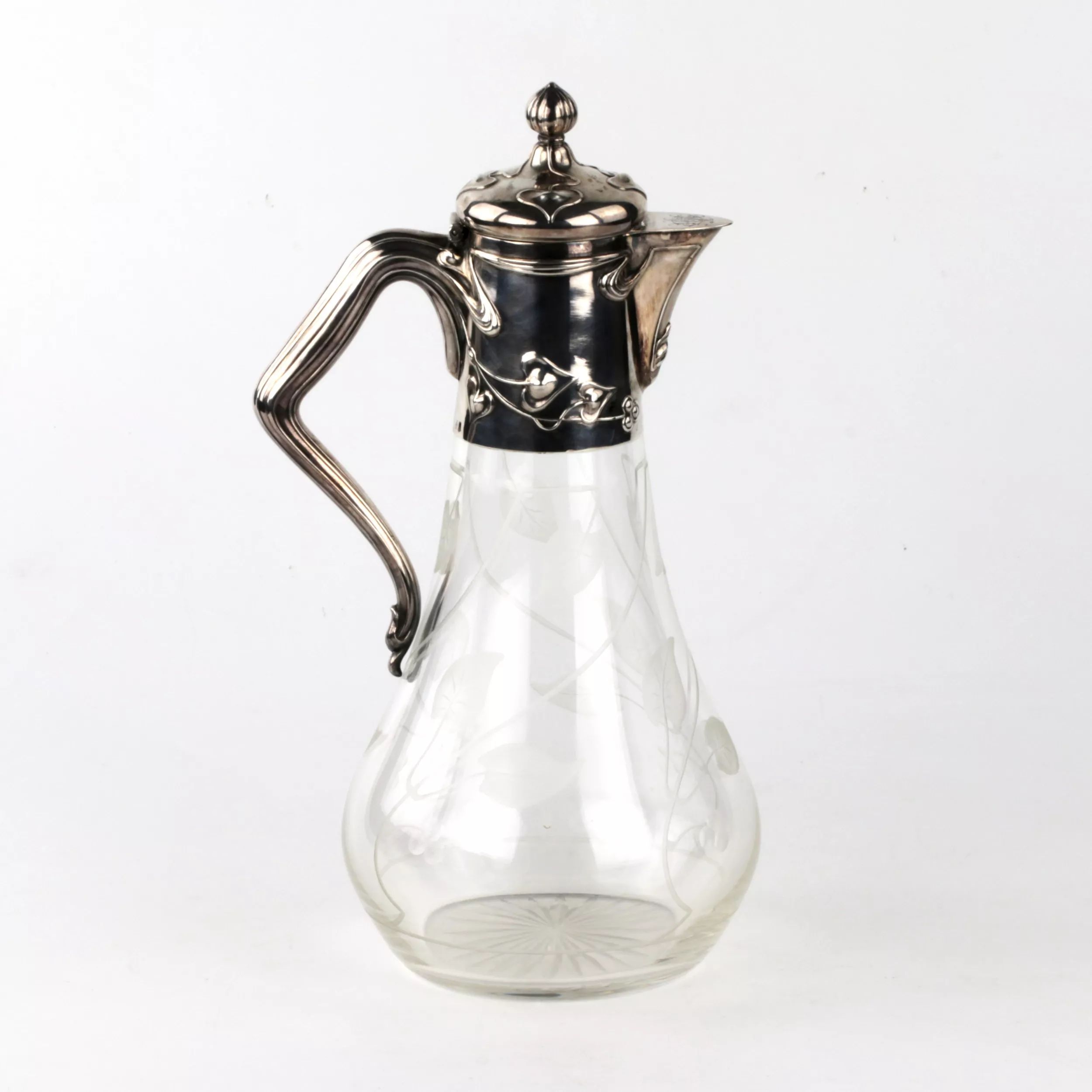 French-silver-jug-with-Art-Nouveau-glass-with-Riga-import-stamps-