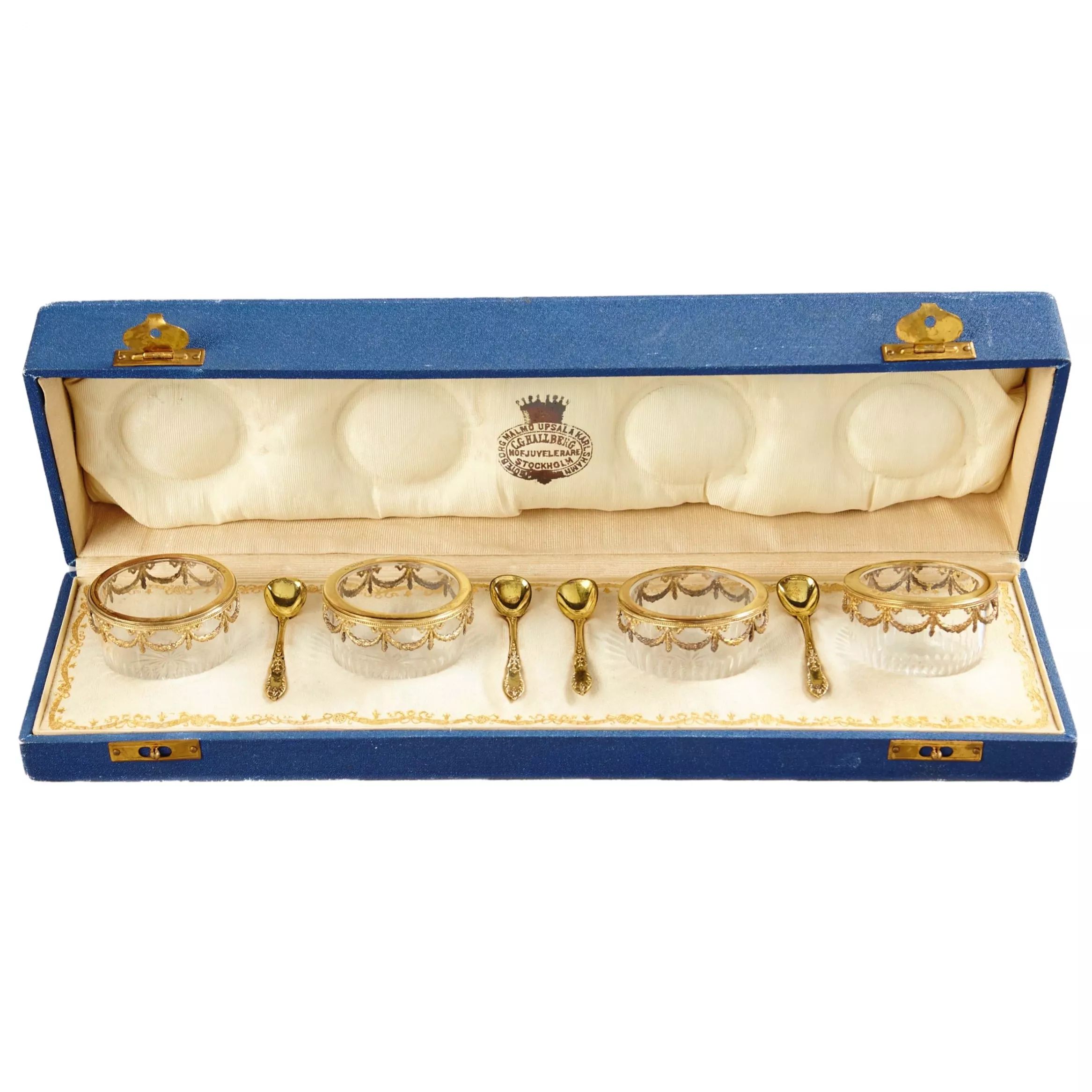 A-set-of-four-crystal-saltcellars-with-spoons