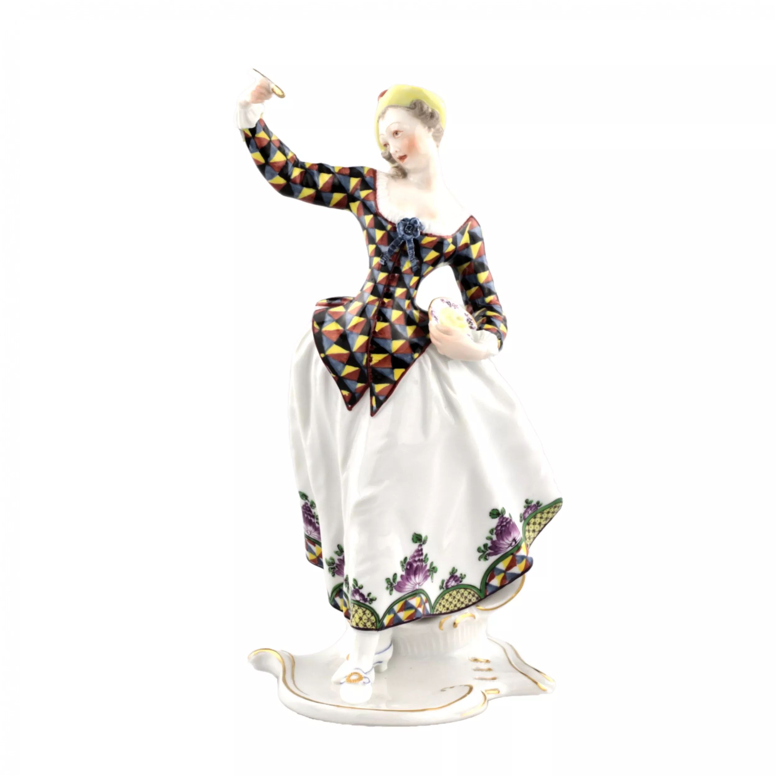 Porcelain-figurine-Columbine-with-a-saucer-Nymphenburg-Germany-The-beginning-of-the-20th-century-