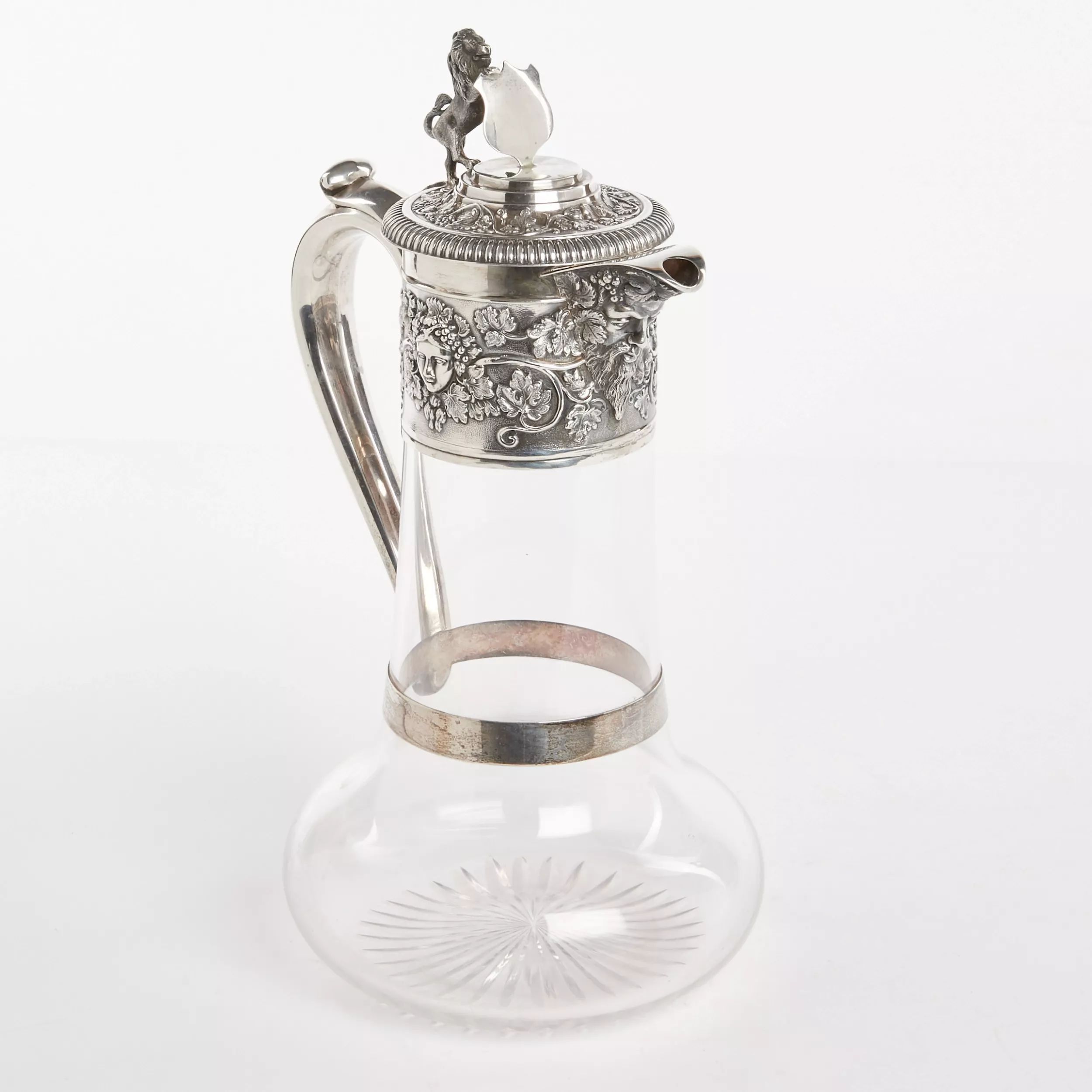 Silver-wine-jug-with-glass-Horace-Woodward-&-Hugh-Taylor-London-1893