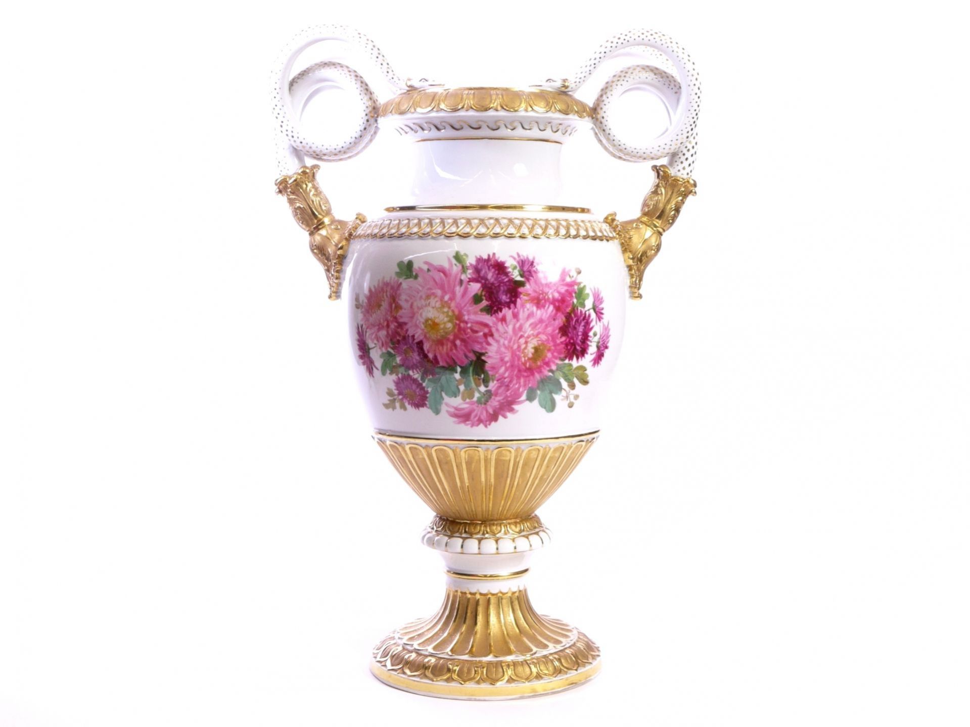 Grand-vase-en-porcelaine---Chrysanthèmes-rouges-Meissen-