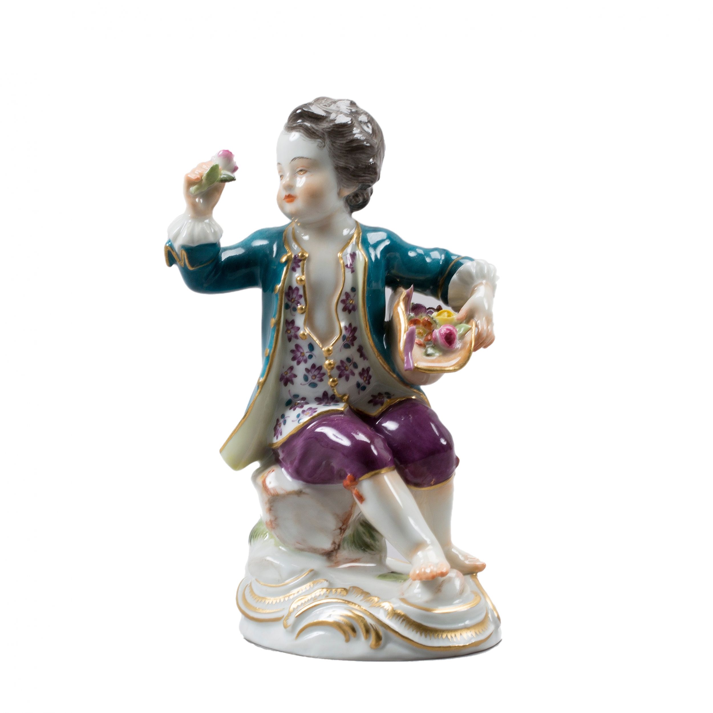 Porcelain-figurine-Boy-with-flowers-Meissen