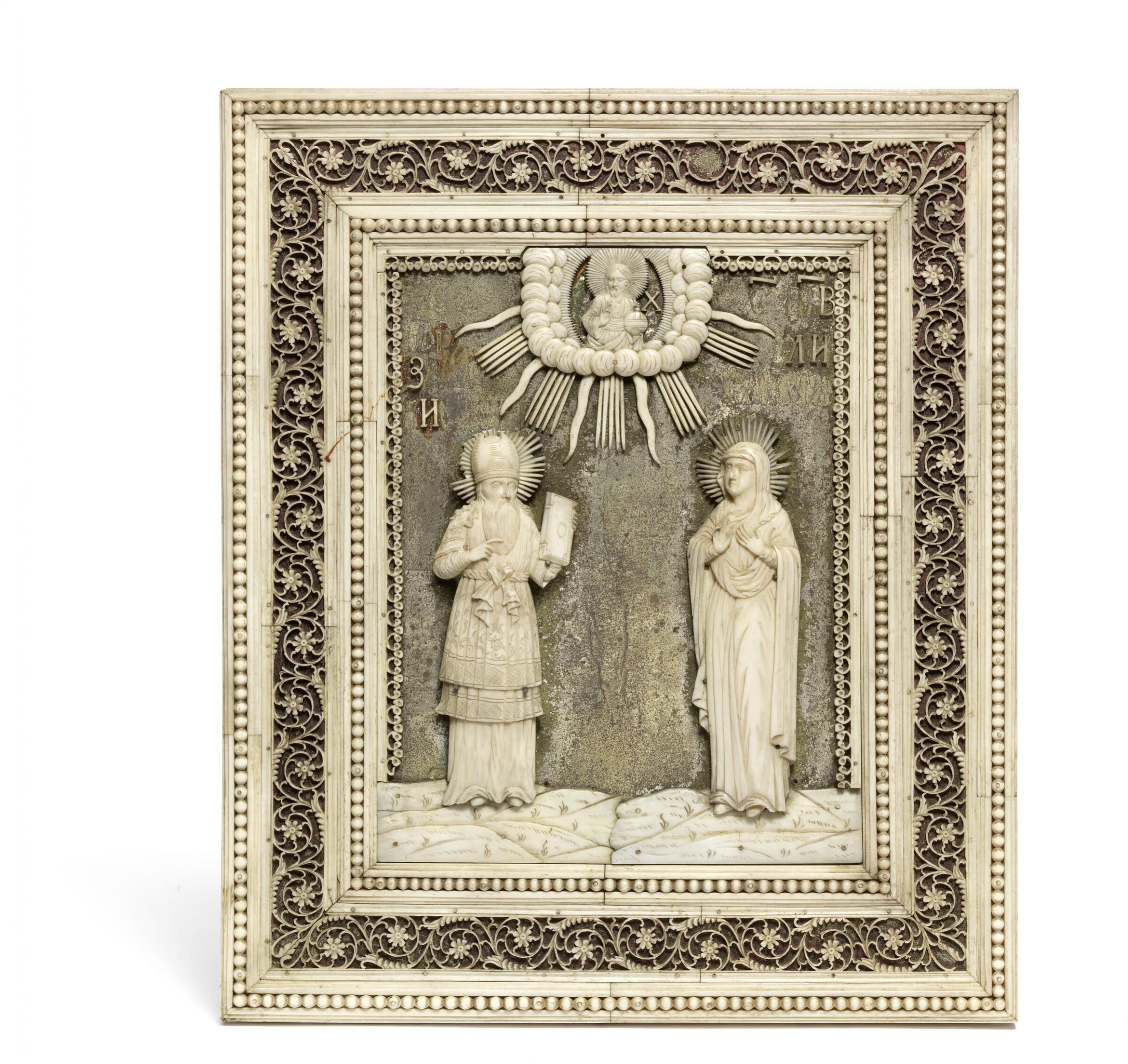 Russian-carved-bone-icon-The-image-of-the-Monks-Zosima-and-Elizabeth-